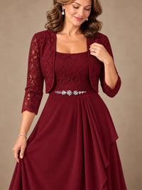 Blush Pink A-Line Mother of the Bride Dress with Lace Jacket and Ruffles