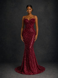 Sequin Mermaid Prom Dress with Floral Applique