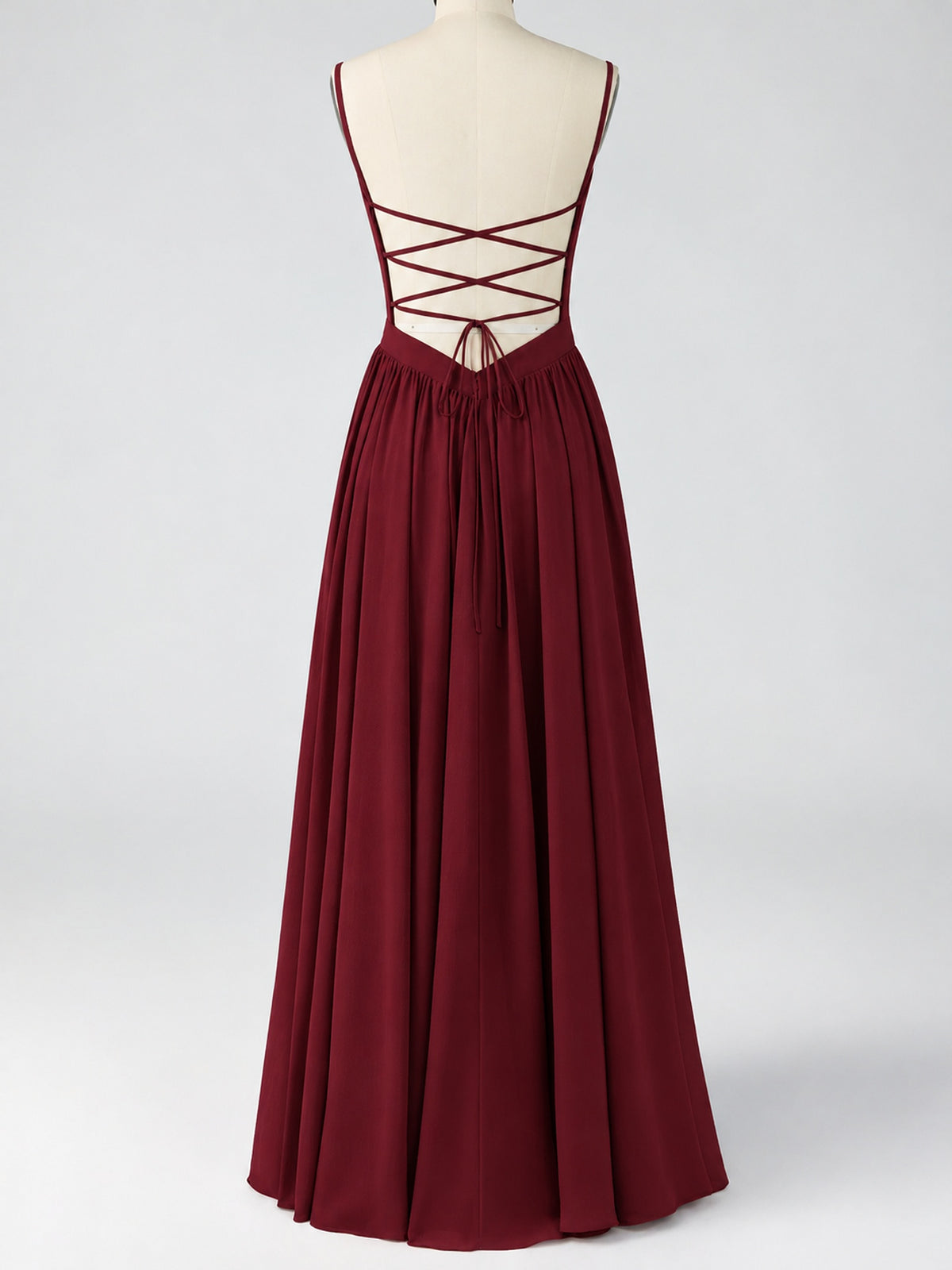 Spaghetti Strap Ruched Chiffon Maxi Dress with Backless