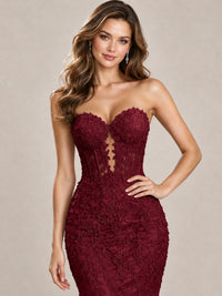 Strapless Corset Mermaid Prom Dress with Floral Lace Appliqué