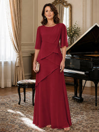 Asymmetric Draped Chiffon Mother of the Bride Dress with Flutter Sleeves