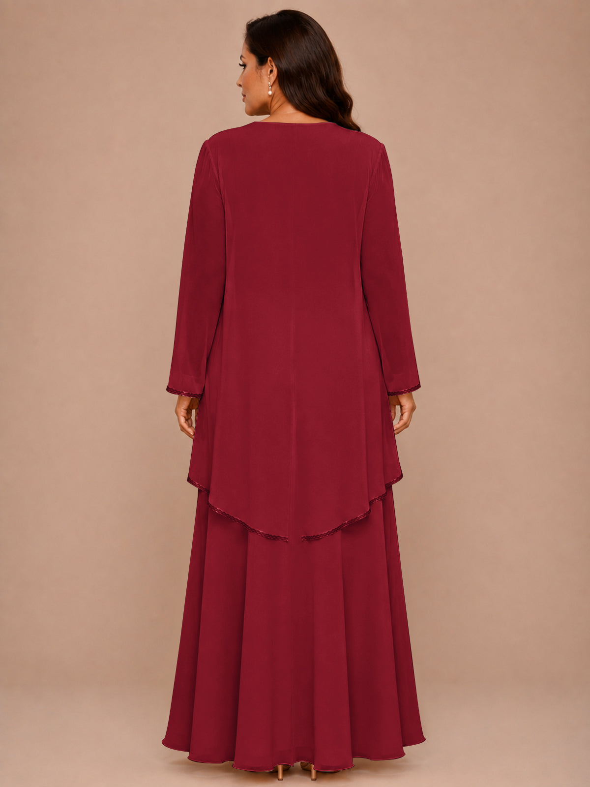 Champagne Beaded Chiffon Mother of the Bride Dress with Jacket V-Neck Gown