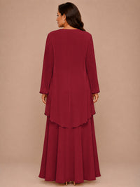 Champagne Beaded Chiffon Mother of the Bride Dress with Jacket V-Neck Gown