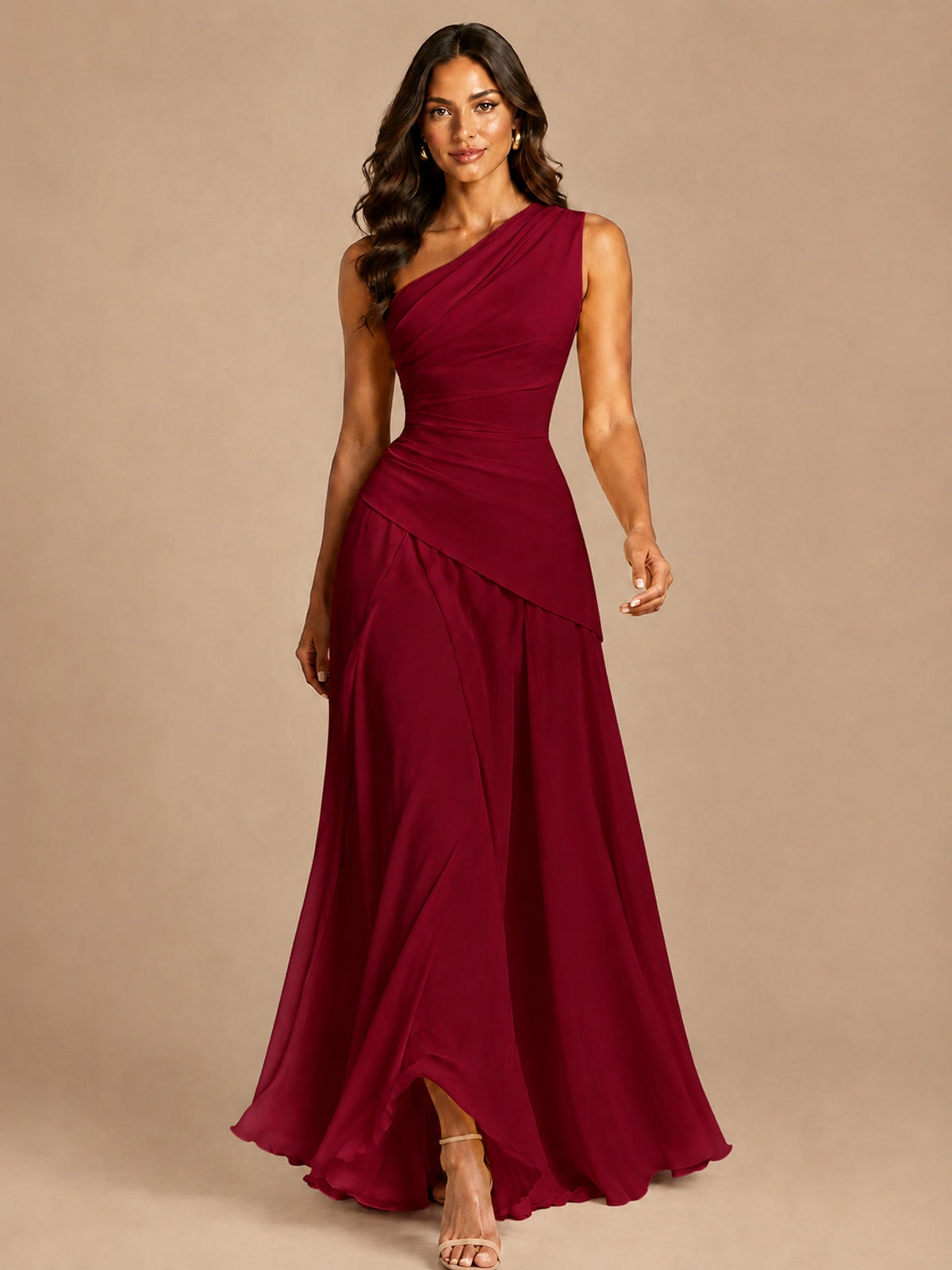 One Shoulder Prom Dress A-line Ruched Women Wedding Formal Gowns