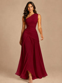 One Shoulder Prom Dress A-line Ruched Women Wedding Formal Gowns