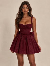 Sweetheart Glitter Tulle Puffy Mini Dress with Bow