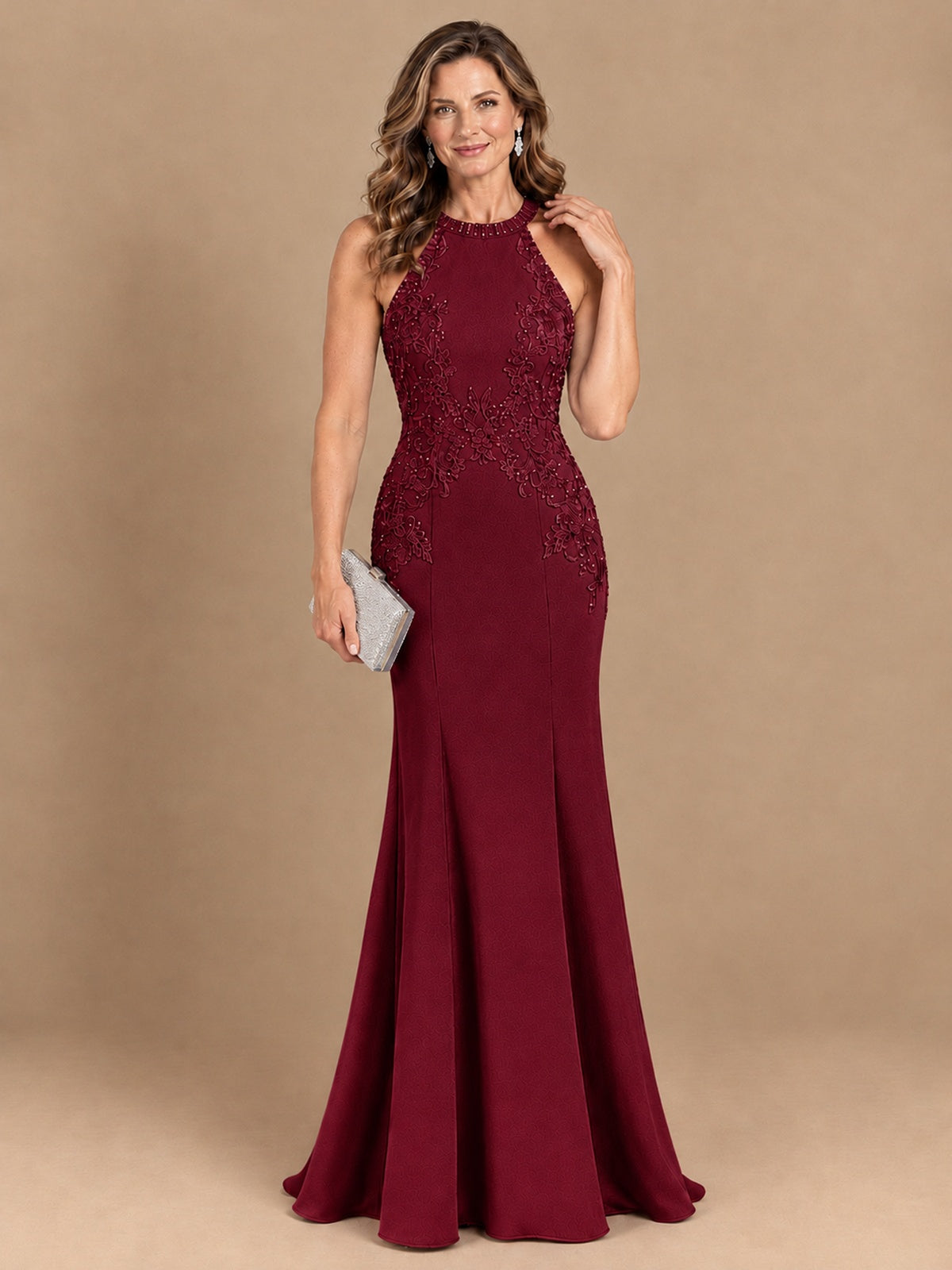 Halter Neckline Lace Appliques Mother of The Bride Dresses