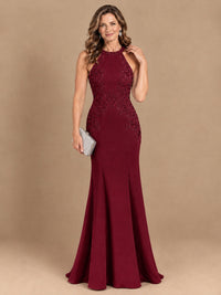 Halter Neckline Lace Appliques Mother of The Bride Dresses