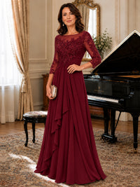 A-Line Chiffon Mother of the Bride Dress with Floral Applique 3/4 Sleeves