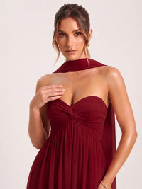 Strapless Ruched Chiffon Long Prom Dress with Scarf