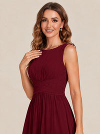 A-line Sleeveless Rucehd Chiffon Bridesmaid Dress with High Slit