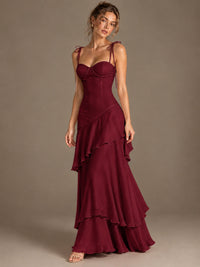 Spaghetti Strap Tiered Ruffles Chiffon Prom Dress