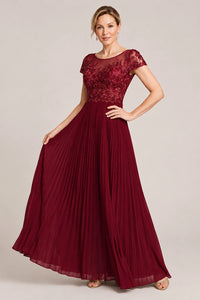 Embroidered Lace Pleated Mother of the Bride Dress