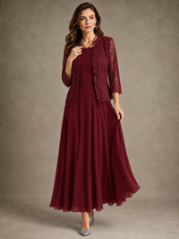 2-Piece Chiffon Mother of the Bride Dress with Lace Jacket