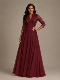 Embellished Appliques Mother of the Bride Dress with 3/4 Sleeves