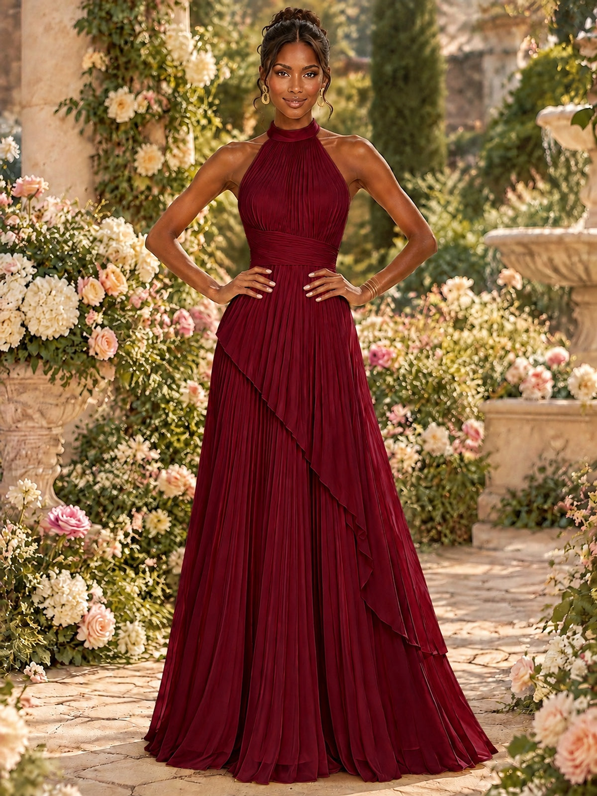 Wrap Pleated Prom Dress Halter A-line Chiffon Formal Wedding Dress