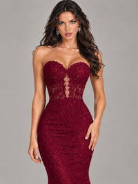 Strapless Corset Mermaid Prom Dress Lace Appliqué Formal Gown