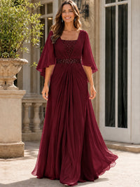 Elegant V-Neck Sequined Chiffon Mother of the Bride Dress with Flutter Sleeves