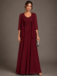 A-line 2 Pieces Chiffon Appliques Mother of The Bride Dresses with Jackets