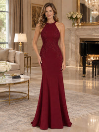 Halter Neckline Lace Appliques Mother of The Bride Dresses