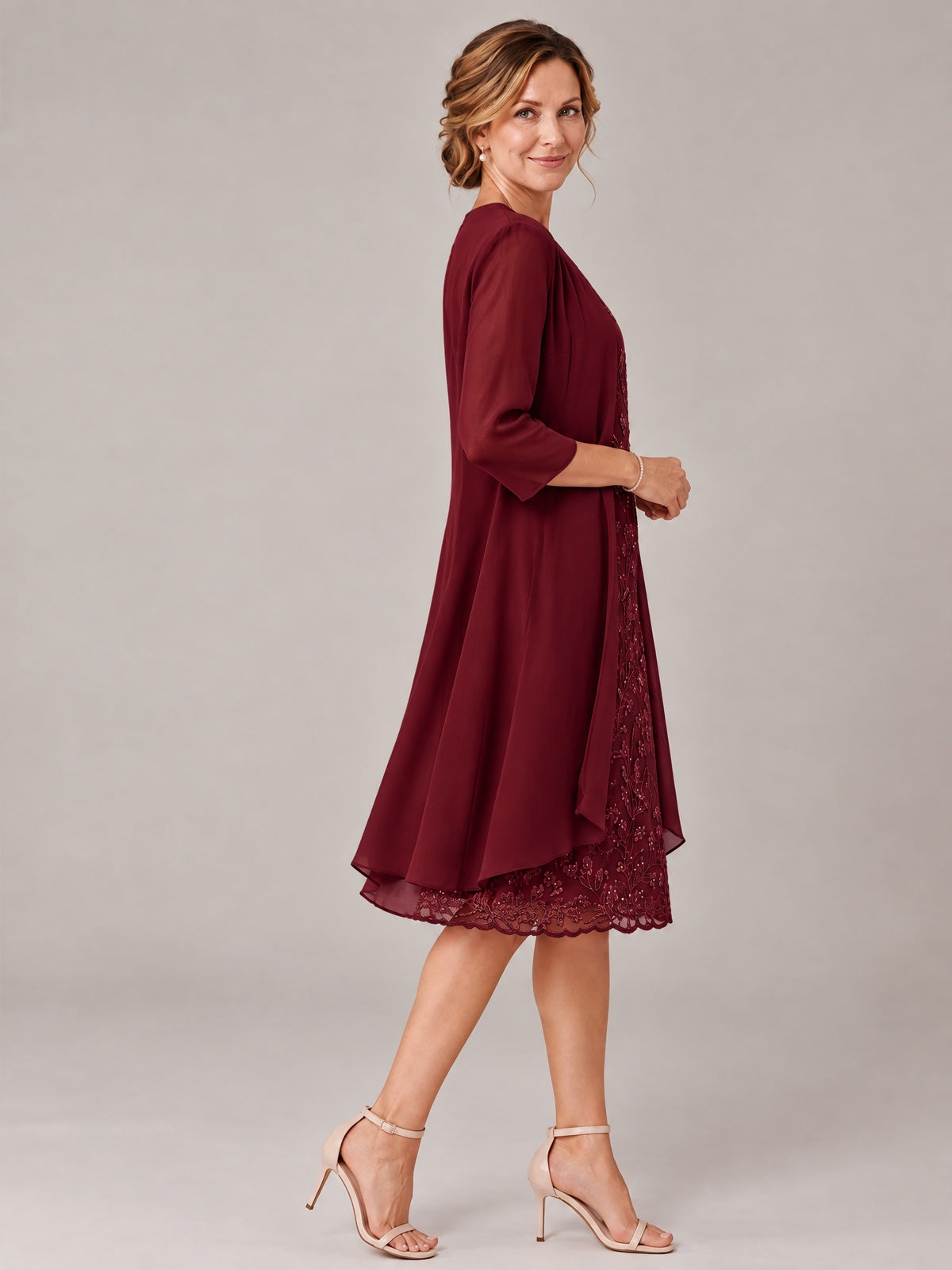 Tea Length Sequin Lace Mother of The Bride Dress with Chiffon Jacket