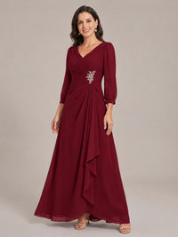 V-Neck Pleated Chiffon Mother of the Bride Dress with Flutter Sleeves