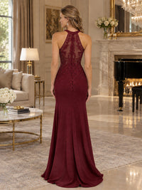Halter Neckline Lace Appliques Mother of The Bride Dresses