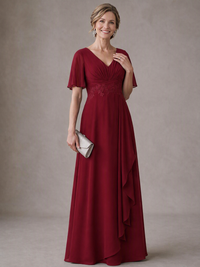 V-Neck Chiffon Lace Mother of the Bride Dresses