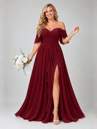 Off Shoulder Chiffon Bridesmaid Dress with Slit