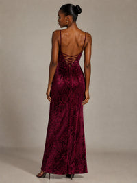 Hot Pink Floral Sequin Cowl Neck Ruched Maxi Dress
