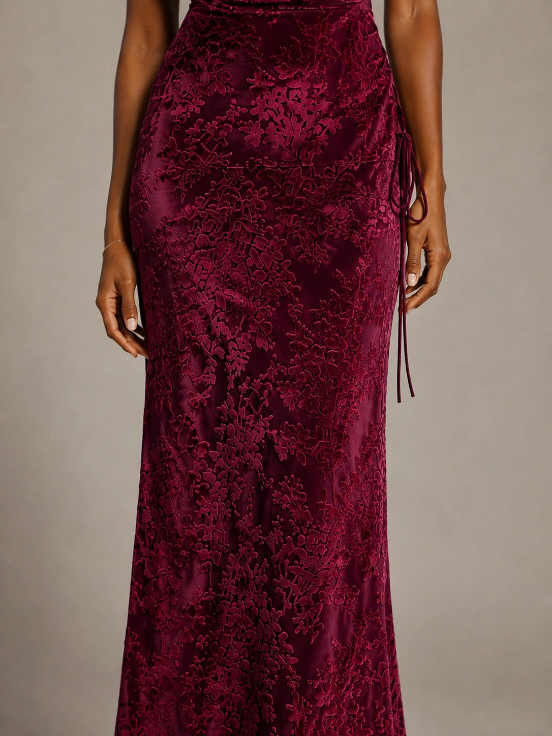 Hot Pink Floral Sequin Cowl Neck Ruched Maxi Dress