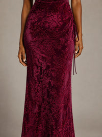 Hot Pink Floral Sequin Cowl Neck Ruched Maxi Dress