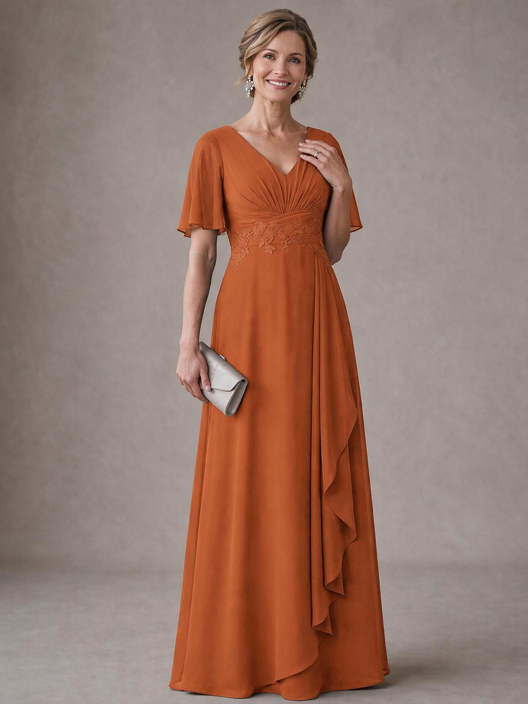 V-Neck Chiffon Lace Mother of the Bride Dresses