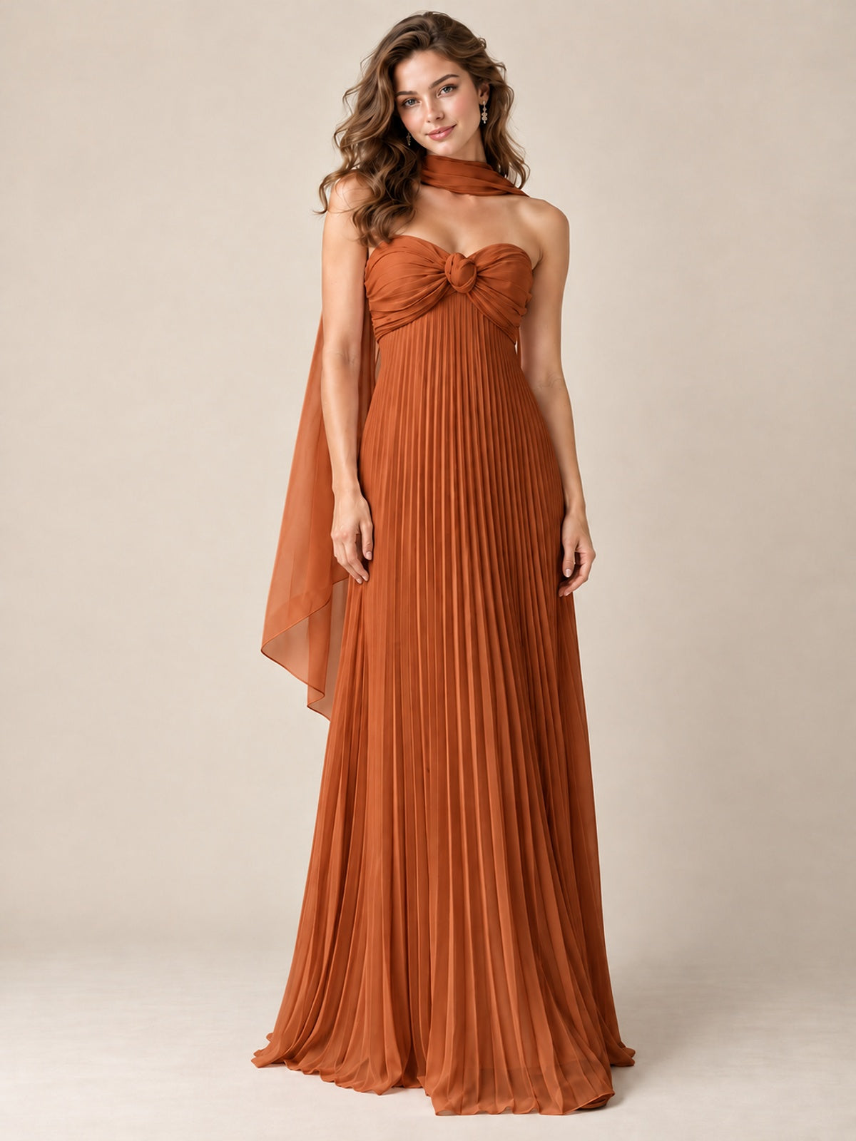 Sweetheart Neckline Pleated Prom Dress Strapless A-line Formal Dress with Flowy Scarf