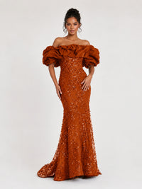 Sequin Off-Shoulder Ruffle Mermaid Prom Dress