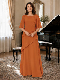 Asymmetric Draped Chiffon Mother of the Bride Dress with Flutter Sleeves