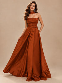 Strapless Prom Dress Side High Slit A-line Formal Dress with Scarf
