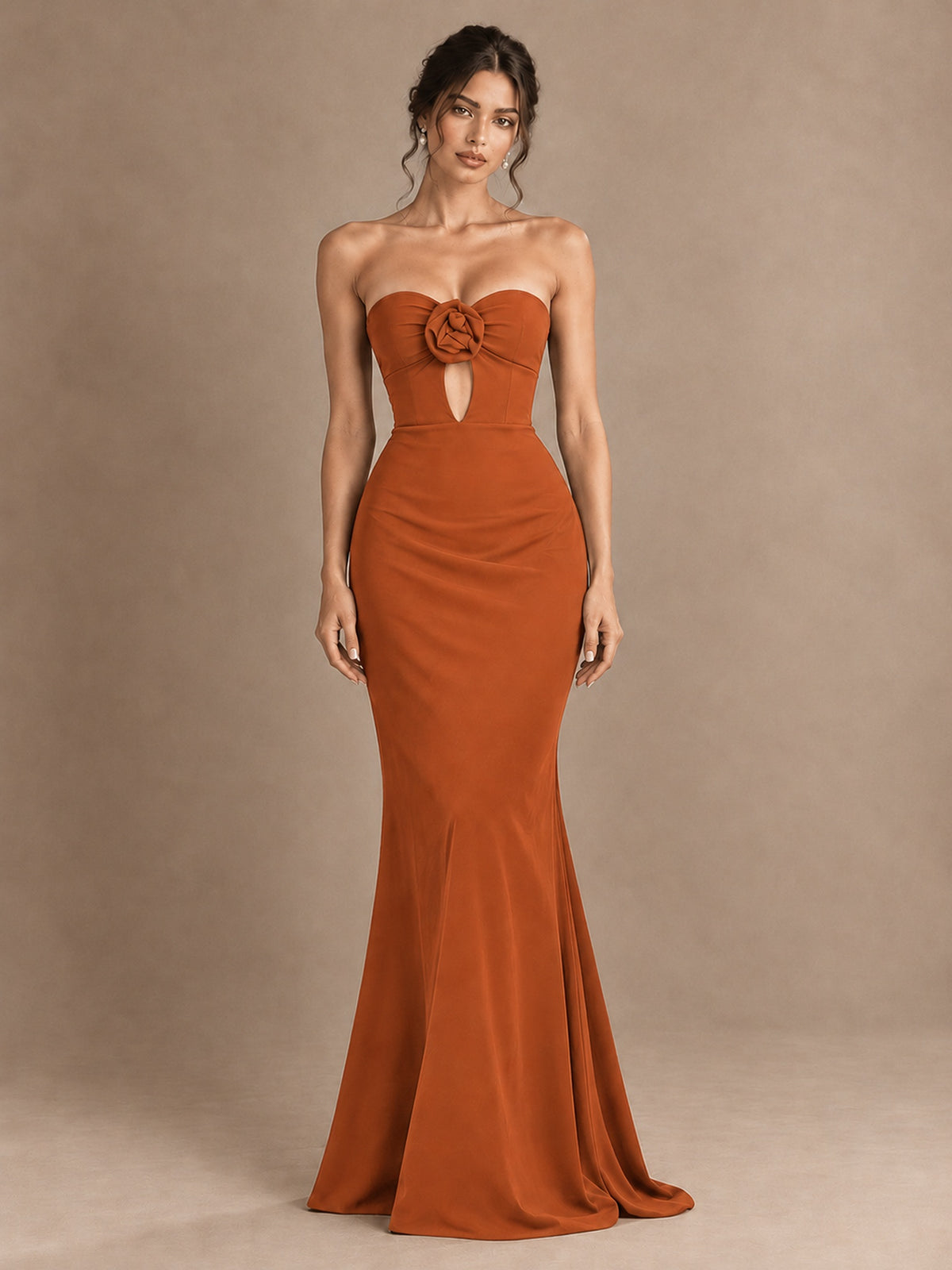 Emerald Green Strapless Mermaid Prom Dress with 3D Rose & Keyhole Cutout