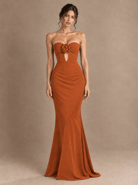 Emerald Green Strapless Mermaid Prom Dress with 3D Rose & Keyhole Cutout