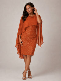 Floral Sheath Mother of the Bride Dress with Cape Overlay