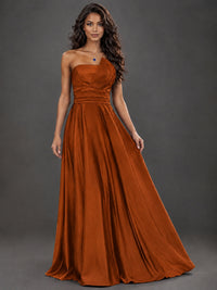 Draped Satin Prom Dress Strapless A-line Formal Dress Floor Length