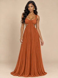 Butter Yellow Pleated Cutout Maxi Dress
