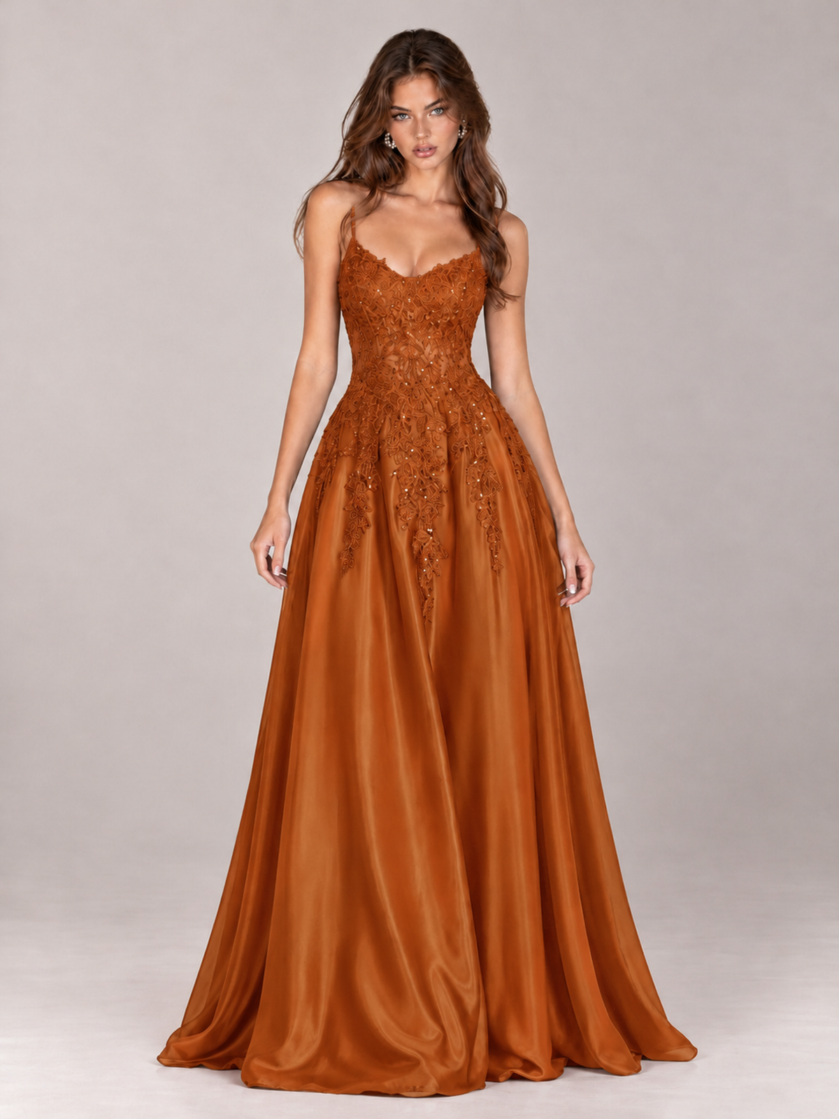 Lace Applique Satin A-Line Prom Dress with Sheer Bodice