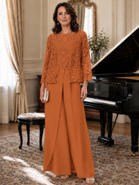 Elegant 3-Piece Chiffon Mother of the Bride Pantsuit with Floral Applique Jacket