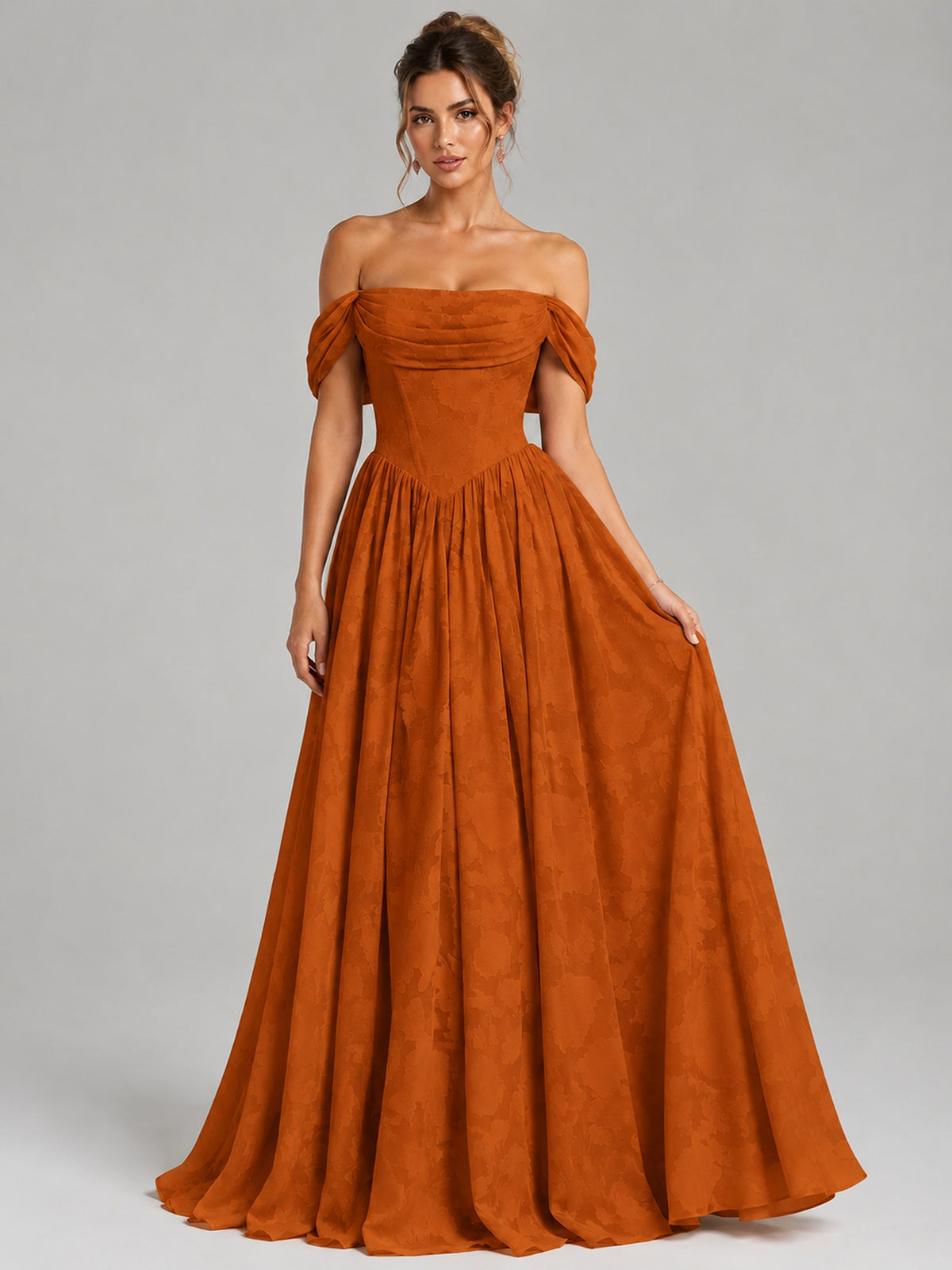 Off Shoulder Jacquard A-Line Maxi Dress