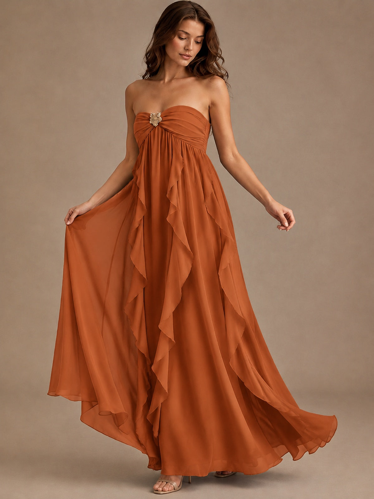 Srapless Sweetheart Chiffon Prom Dress Ruffle Formal Evening Gown
