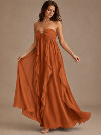 Srapless Sweetheart Chiffon Prom Dress Ruffle Formal Evening Gown