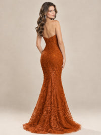 Strapless Corset Mermaid Prom Dress with Floral Lace Appliqué