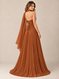 Sweetheart Neckline Pleated Prom Dress Strapless A-line Formal Dress with Flowy Scarf