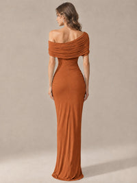Elegant Draped Off Shoulder Ruched Mermaid Chiffon Formal Evening Gown